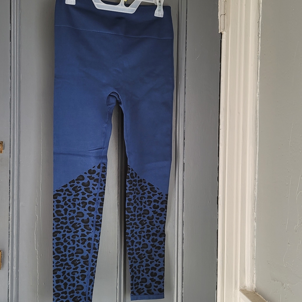 Fabletics large blue cheetah compression leggings